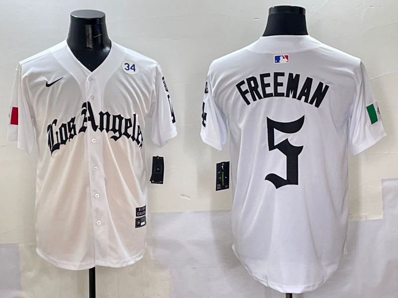 Men Los Angeles Dodgers #5 Freeman White Five generations Joint Name 2025 Nike MLB Jersey style 9->los angeles dodgers->MLB Jersey